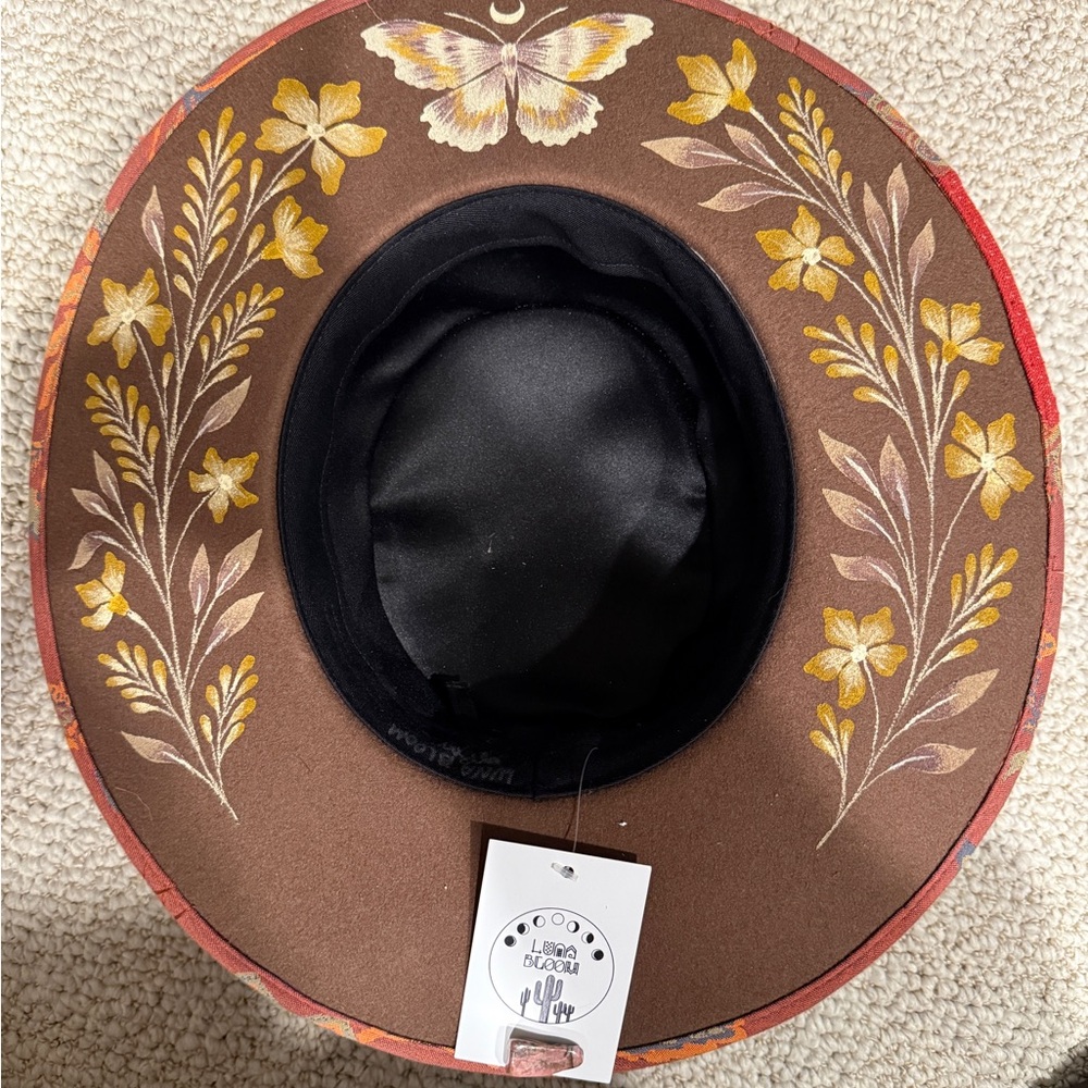 Brown Floral Wide Brim Hat
